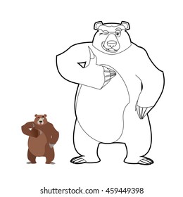 Bear coloring book. Grizzlies in linear style. Good happy wild beast. Forest animal with brown fur. Big strong predator
