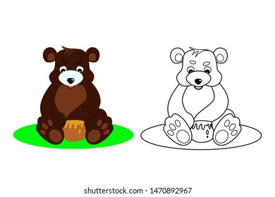 bear coloring book for small children, vector illustration