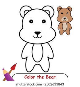 Bear coloring page colored illustration, coloring book or coloring page for kids, bear line drawing, bear vector illustration