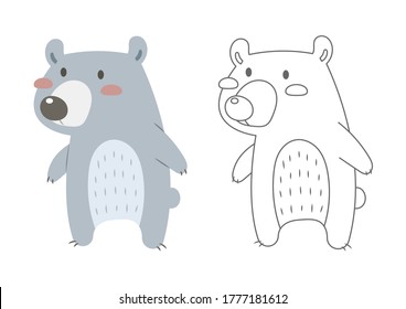Una página de color de oso. Colorear página para niños. Dibujo vectorial de oso de peluche pastel. 