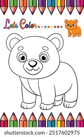 "Bear Coloring Page for Kids - Adorable Cartoon Animal Illustration"