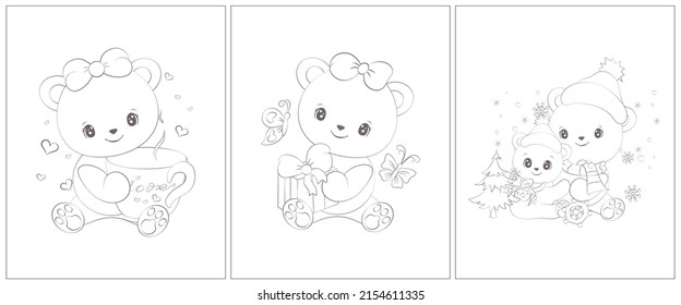 Bear Coloring Page Kids Set 3 Stock Vector (Royalty Free) 2154611335