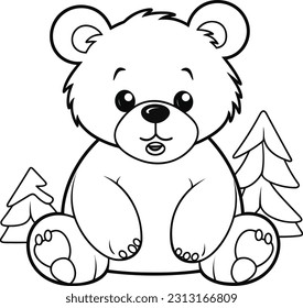 Bear, colouring book for kids, vector illustration