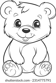 Bear, colouring book for kids, vector illustration