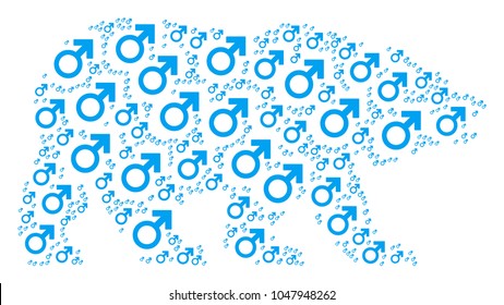 Bear composition created of mars symbol design elements. Vector mars symbol pictograms are united into geometric bear illustration.