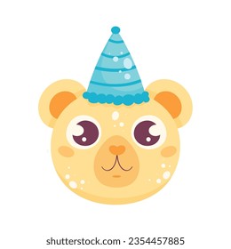 bear with cone hat over white
