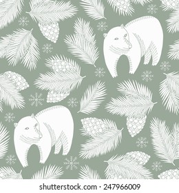 Bear and cone seamless pattern. Vector illustration. 