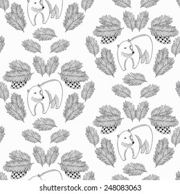 Bear and cone seamless pattern. Vector illustration. 