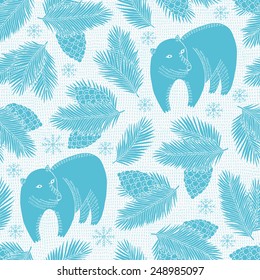 Bear and cone seamless pattern. Vector illustration. 
