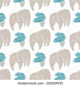 Bear and cone seamless pattern. Vector illustration. 