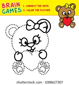 bear connecting dots and coloring pages for kids brain games activity