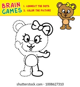 bear connecting dots and coloring pages for kids brain games activity