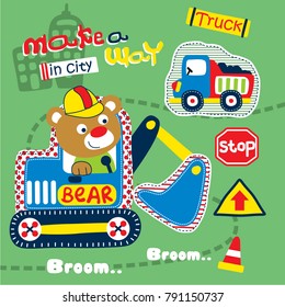 bear construction funny cartoon,vector illustration