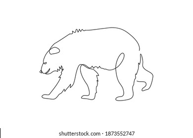 Oso en estilo de dibujo de línea continua. Vista lateral de un esbozo lineal minimalista del oso caminante, aislado sobre fondo blanco. Ilustración del vector