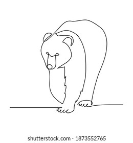 Bear In Continuous Line Art Drawing Style. Front View Of Walking Bear Minimalist Black Linear Sketch Isolated On White Background. Vector Illustration