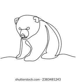 Bear in continuous one line art drawing. Animal wildlife. Vector illustration isolated. Minimalist design handdrawn.