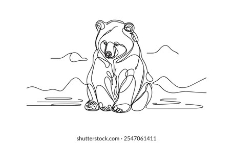 Oso en el dibujo continuo del arte de una línea. Fauna silvestre