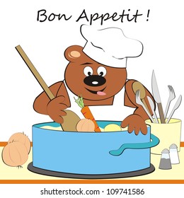 Urso - cozinhar, ilustração vetorial engraçada