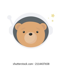 Bear Cosmonaut in cartoon style. Vector illustration. For kids stuff, card, posters, banners, children books, printing on the pack, printing on clothes, fabric, wallpaper, textile or dishes.