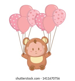 bear costume with balloons vector illustration