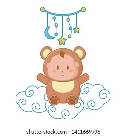 bear costume sitting over a cloud vector illustration