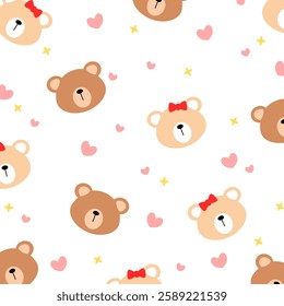 Bear couple pattern. Cute animal cartoon illustration. Brown bear cartoon with high quality resolution. Can be used for print and wallpaper