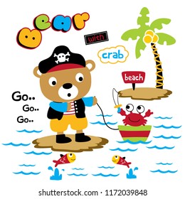 bear and crab funny animal cartoon,vector illustration