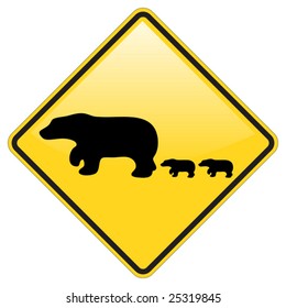 Bear Crossing Warning Sign with Glossy effect