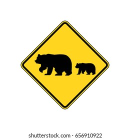 Bear Crossing Warning Sign with Glossy effect