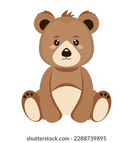 Bear cub. Cartoon cute wild animal. Simple vector drawing of a bear cub in a sitting position on a white background. Used for web design and printing.