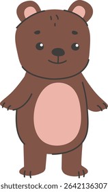 A bear cub is depicted in a hand-drawn cartoon style with simple lines and soft features.  This delightful woodland creature is shown standing with a friendly expression. Cartoon vector illustration