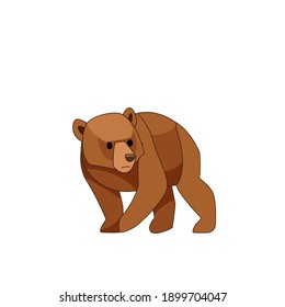 Bear cub frightened. Cartoon character of baby mammal animal. Wild forest creature with brown fur. Vector flat illustration isolated on white background.