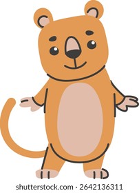 A bear cub in a hand-drawn style with simple lines and a friendly expression.  This adorable creature stands playfully with a short tail, ready for an adventure. Cartoon vector illustration