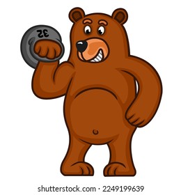 The bear cub lifts weights