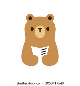 bear cub little baby book read newspaper negative space logo vector icon illustration