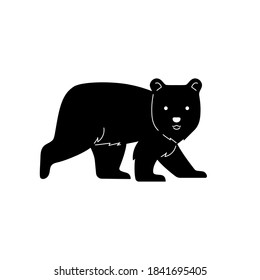 Bear cub or Teddy graphic vector outline illustration. Black and white sign. Animal silhouette template for stamp or screen printing.