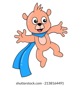 bear cub wearing a cute and cute scarf, vector illustration art. doodle icon image kawaii.