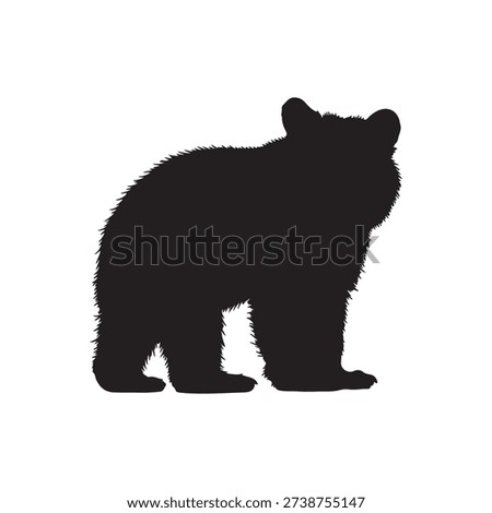 Bear cub wild black silhouette animal. JPG illustration.on white background.