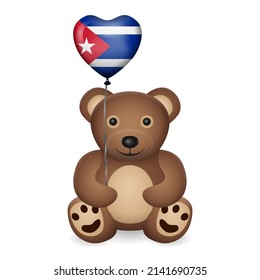 Bear with Cuba flag heart balloon on a white background. Vector illustration.