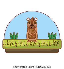 bear cute animal in the countryside and plants