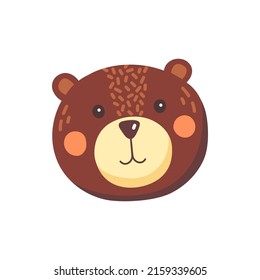 Bear Cute Animal Face Isolated Flat Cartoon Head. Vector Brown Bear Funny Childish Mask, Wildlife Sweet Animal, Retro Grizzly Beast, Predator Mammal. Cute Comic Emoticon Emoji Design, Childish Avatar