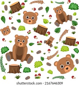Bear cute animal seamless pattern illustration