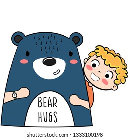 bear with cute boy, best friends illustration - Vector