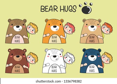 bear with cute boy, best friends, set illustration - Vector