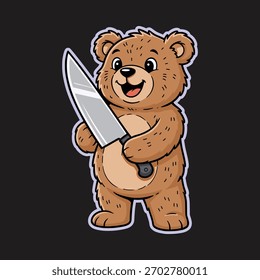 bear cute cartoon holding a kitchen knife in a friendly style illustration