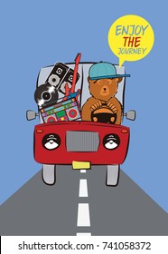 bear cute drive car vinyl vector illustration