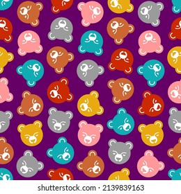 Bear cute face pattern seamless. baby bear background. Baby fabric ornament
