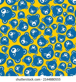 Bear cute face pattern seamless. baby bear background. Baby fabric ornament