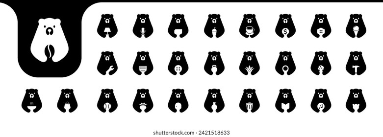 bear cute flat modern icon collection logo design vector