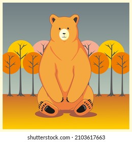 Bear. Cute bear. illustration print - bear is sitting in the forest